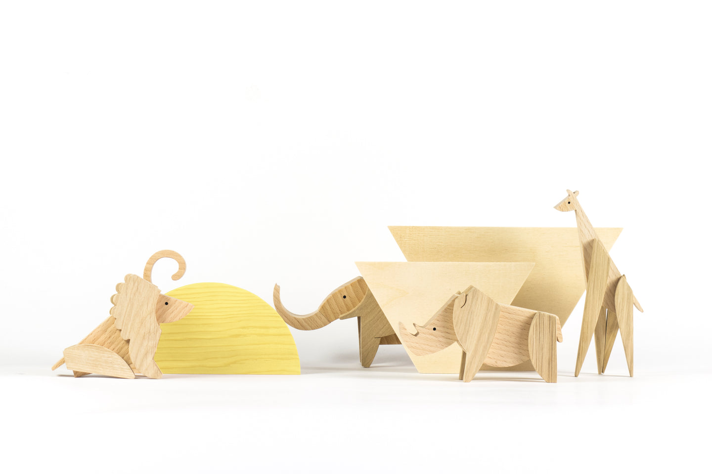 Magnetic wooden toy animals from Bulgaria-  set of 5 with elephant, monkey, rhinoceros, lion and giraffe
